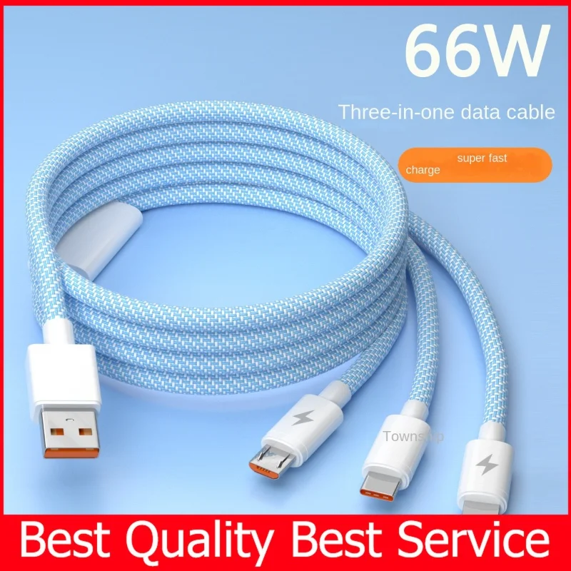 

66W Super Fast Charge Cable Macaroon for Lightnig Android TypeC USB Cable Iphone Huawei Xiao Mi Data Cord 3 in1 Charging Line