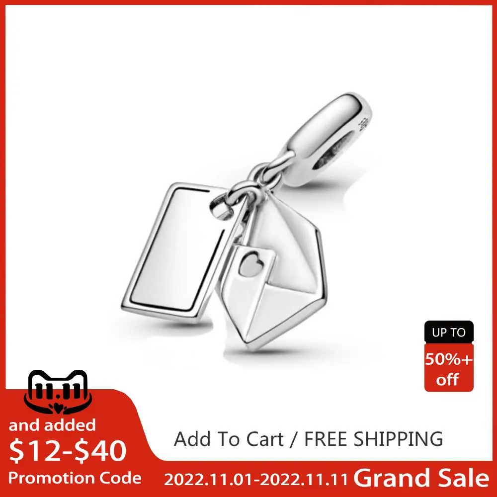 

Shiny 925 Solid Silver Beads Charms Love Letter Envelope Dangle Pendant Fit Pandora 925 Original Bracelet Women DIY Jewelry Gift
