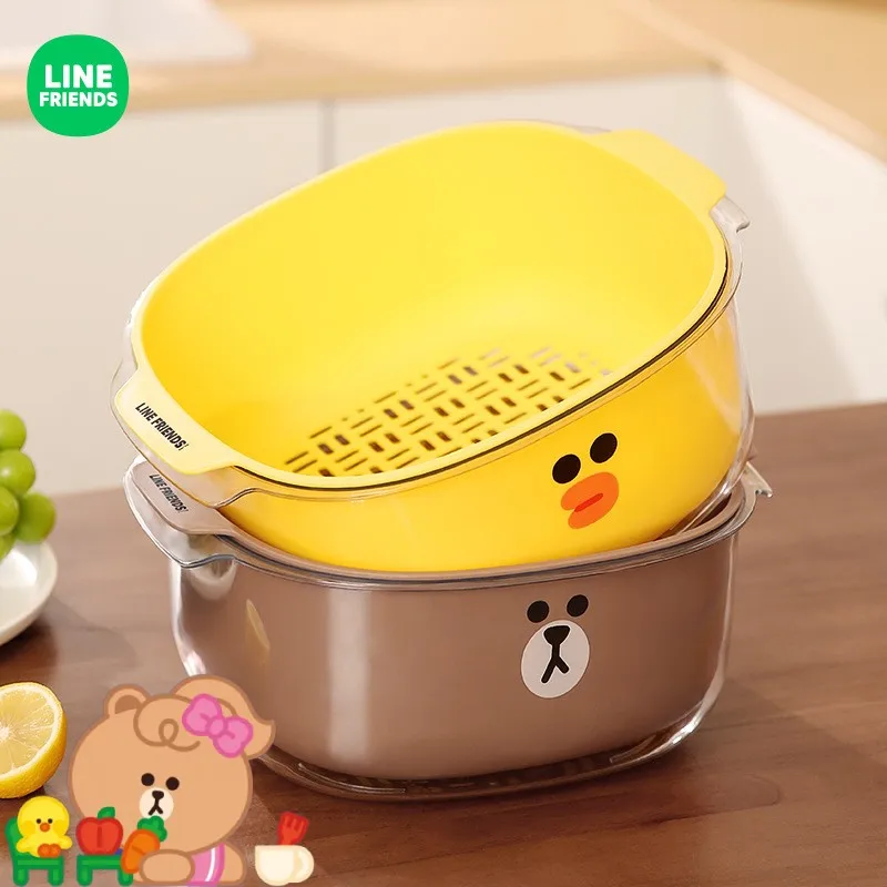 

Мультяшная линия друзья коричневый медведь двойная сливная корзина кавайная камера Салли кухонная тарелка для гостиной искусственный под...