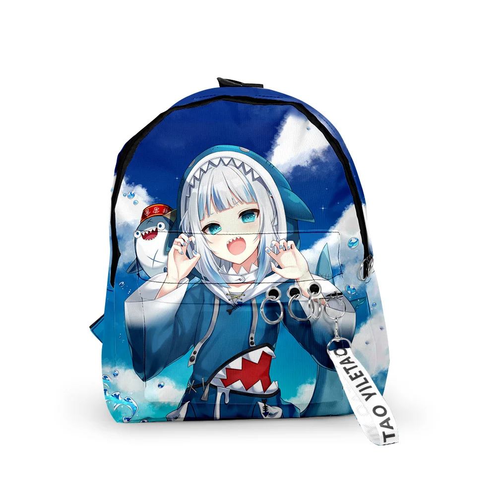 

Cartoon 2022 New Arrival 3D Gawr Gura Cute Shark Fashion Oxford Fabric One Shoulder Keychain Backpack Printed Casual Student Sch
