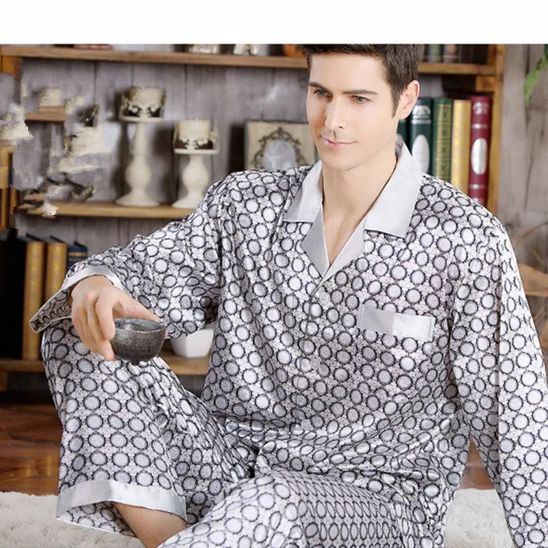 Pajama Set High Quality Silk Pajama for Men Sleep Tops Trousers Two Pieces Long Sleeved Sleepwear Satin Set Plus Size Pyjamas