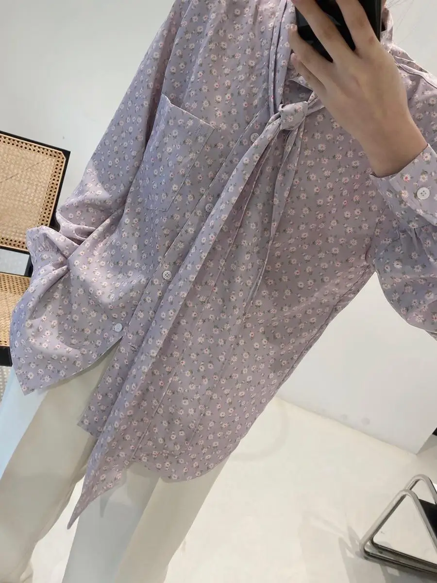 

2022 Early Spring New Women Printed Shirt Crepe De Chine Floral Streamer Shirt