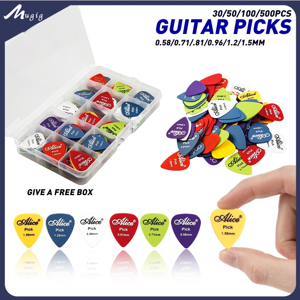 

Guitar Picks Acoustic Electric Guitar Picks Plectrum Various 6 thickness + Pick Box Guitar Parts Accessories 30/50/100/500pcs