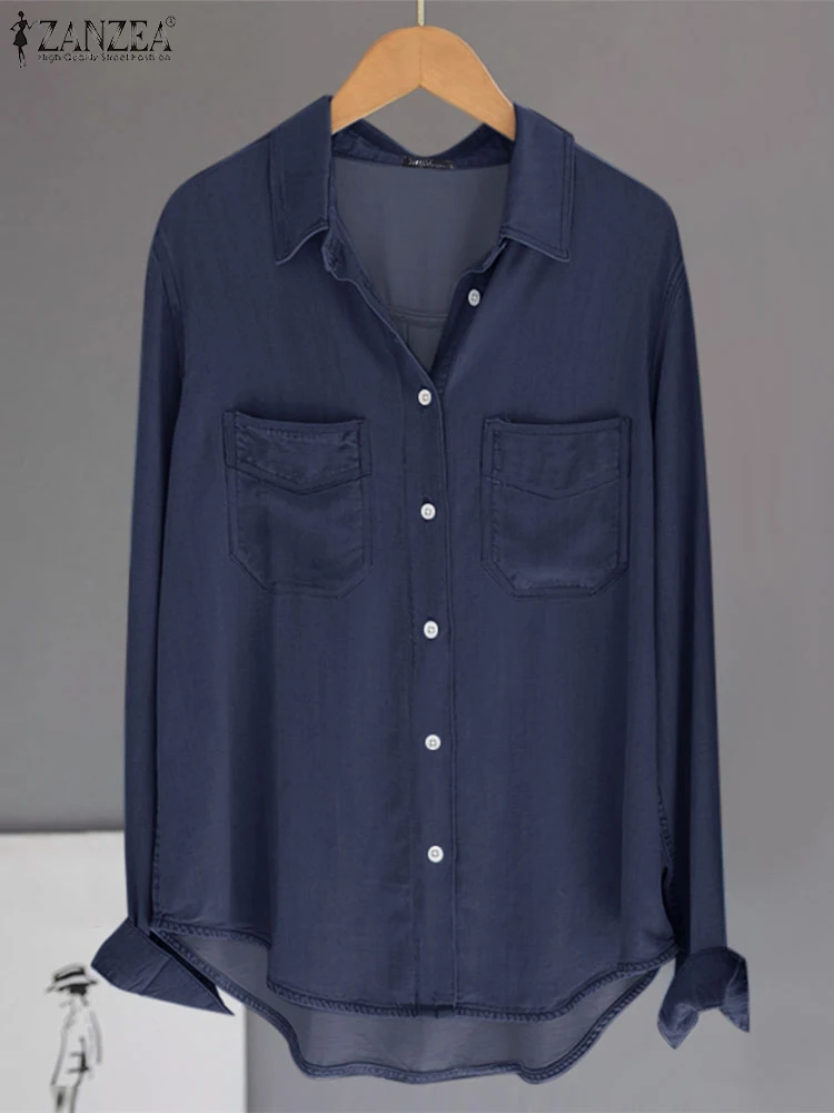 ZANZEA осенняя модная женская повседневная блузка элегантная длинная рубашка с