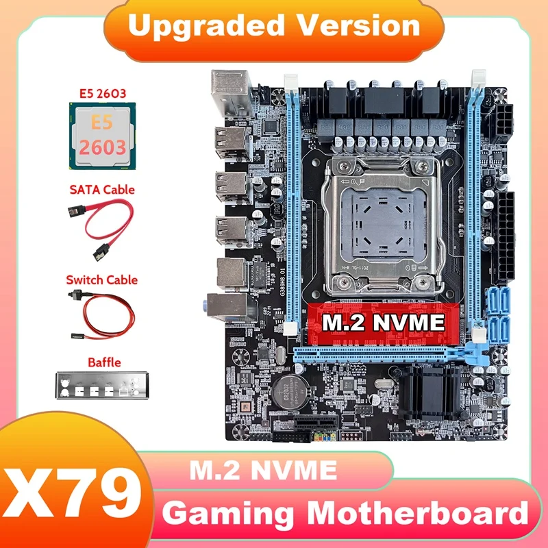 X79 Motherboard V389+E5 2603 CPU+SATA Cable+Switch Cable+Baffle NVME LGA2011 Gigabit Network Card For CF LOL PUBG