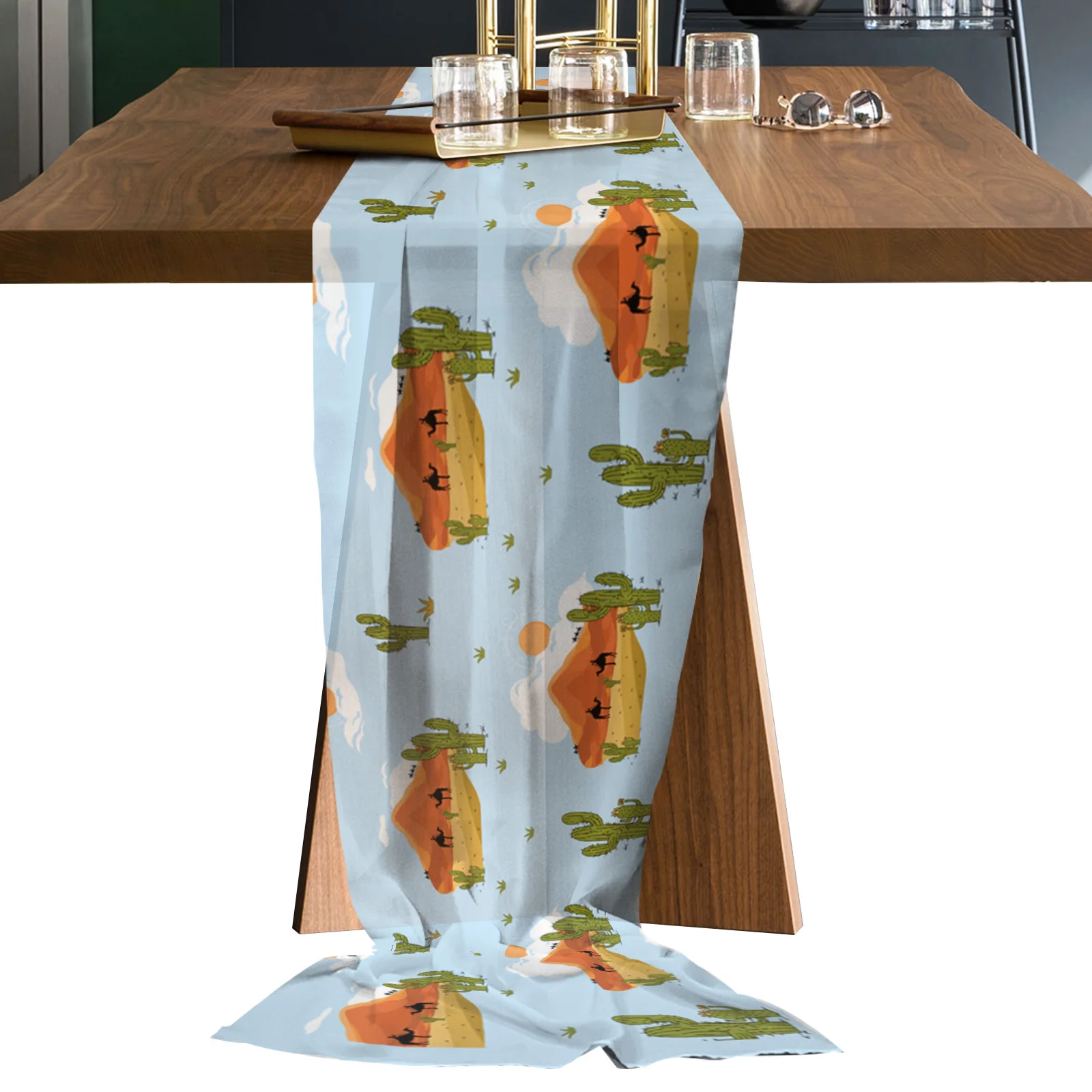 

Ручная роспись Desert Camel Cactus Clouds шифоновая Скатерть для свадьбы праздника обеденной вечеринки торта тюль вуаль скатерть