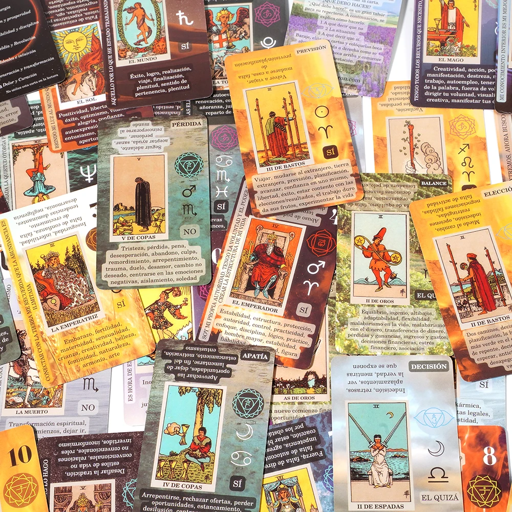 Tarot español para princ с имитацией в них на картах слова clave Chakra invertida элемент