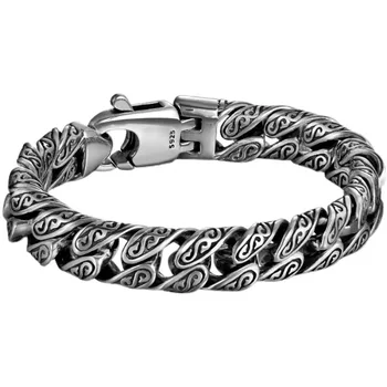 S925 Silver Male Tang Grass Pattern Bracelet Men's Bracelet Versatile Hegemony European And American Fashion Bracelet 5