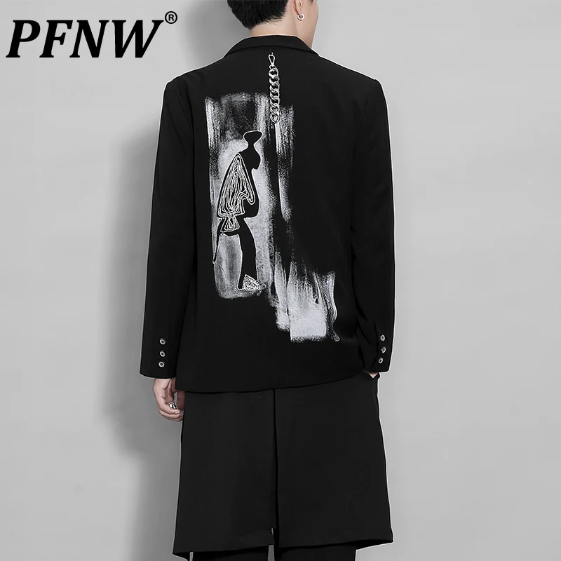 

Мужской облегающий пиджак PFNW, Повседневный хлопковый пиджак с длинным рукавом, на пуговицах, с индивидуальным воротником, Осень-зима 12A7147