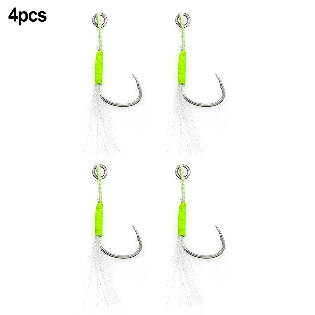 

4pcs Fly Fishing Hook With Luminous Fishing Hook Cast Jig Assist Hook Barbed Single Hooks For Sea Fishing Accessories