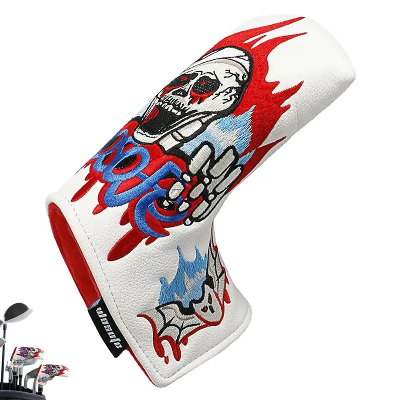 

Putter Cover Skull Leather Blade Putter Covers Durable And Easy To Use Goft Accessories With Handmade Skull Embroidery Design