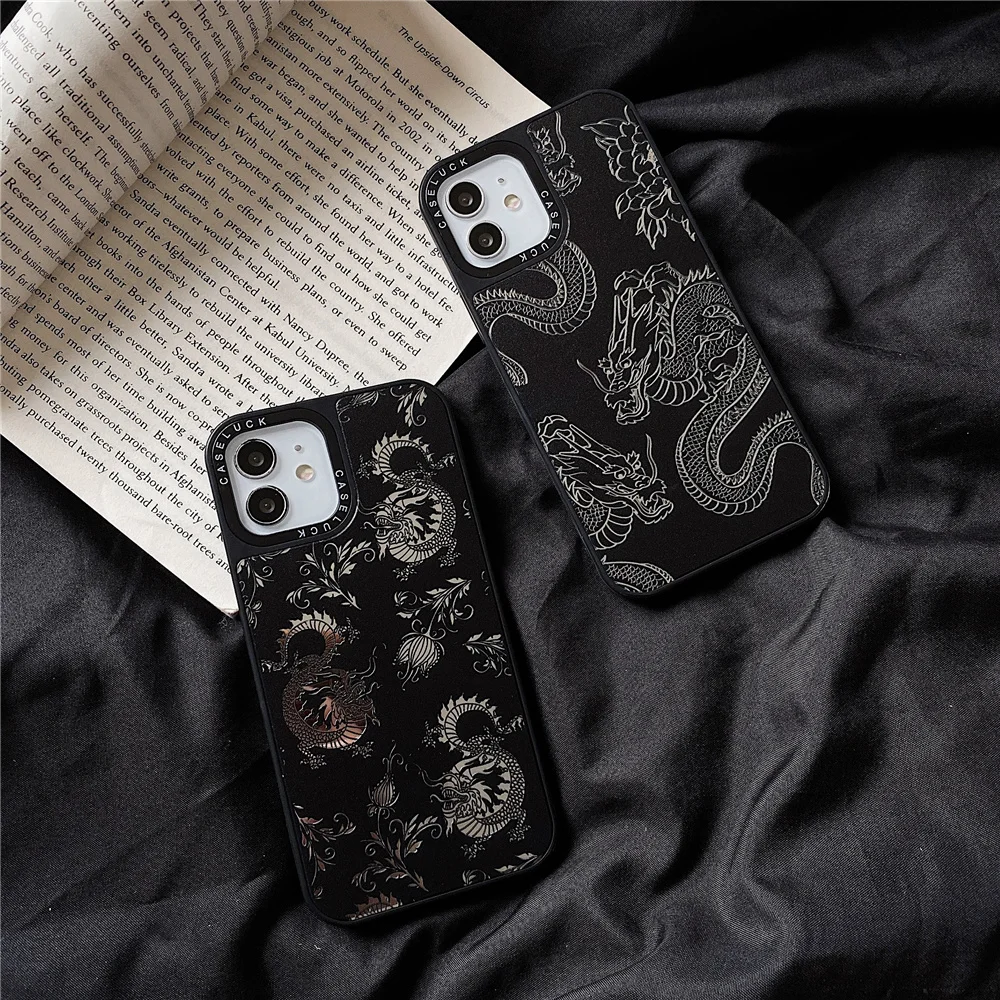 Зеркальный чехол с рельефным черным драконом для iPhone 13 Mini 12 11 Pro Max X XS MAX XR 7 8 Plus SE