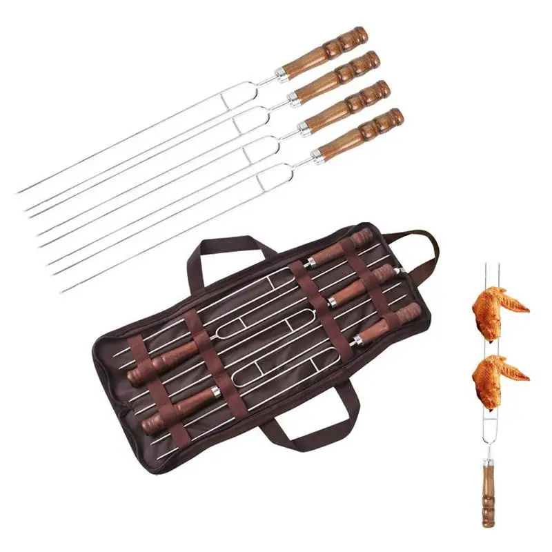 

Уличная игла для выпечки Ushaped, двойная игла для пикника, барбекю, вилка для барбекю, пищевой инструмент для выпечки из нержавеющей стали с де...