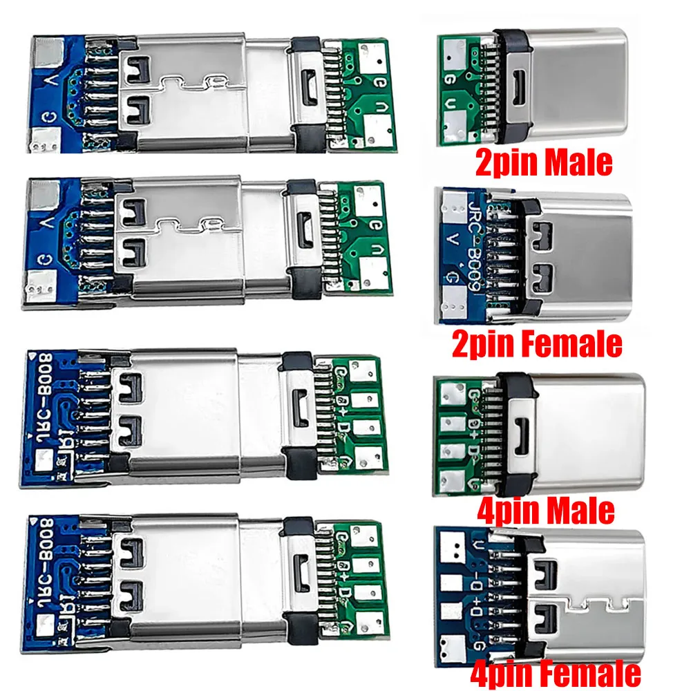 Фото Разъем USB 3.1 Type-C (12-контактный женский, 24-контактный мужской) с адаптером для пайки проводов и кабелей, поддержка печатных плат №1