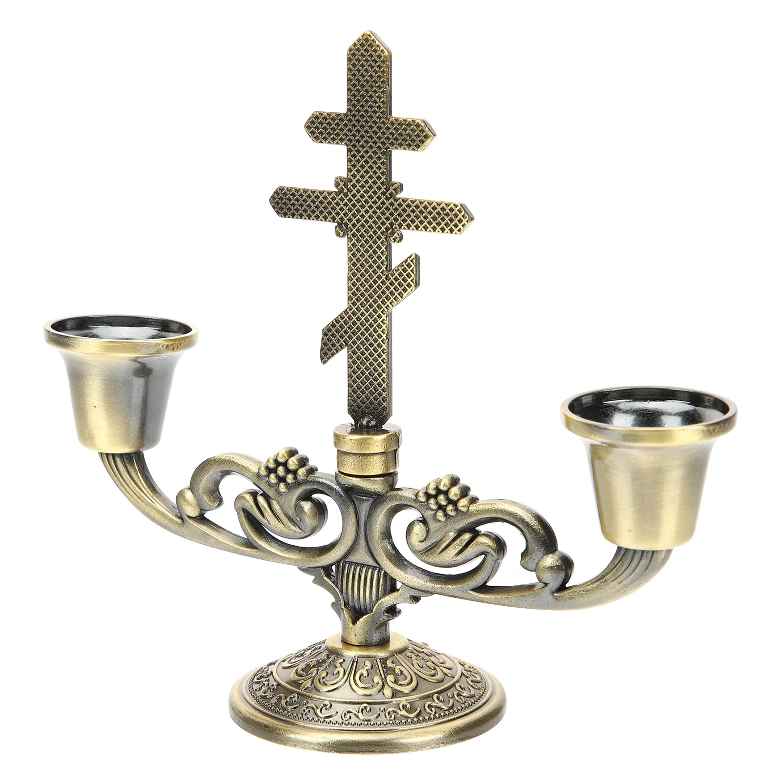 

Candelabra Holder Crucifix Candlestick Style Stand Metal European Cross Branches Stick Holders Arms Church Catholic Retro