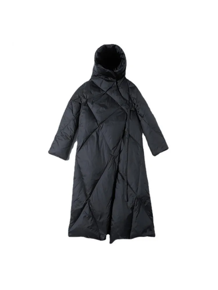 2022 Winter High End New Padded Thicked Black Long 90 White Duck Down Coats Women Hooded Loose Warmer Cloth Bread Jackets