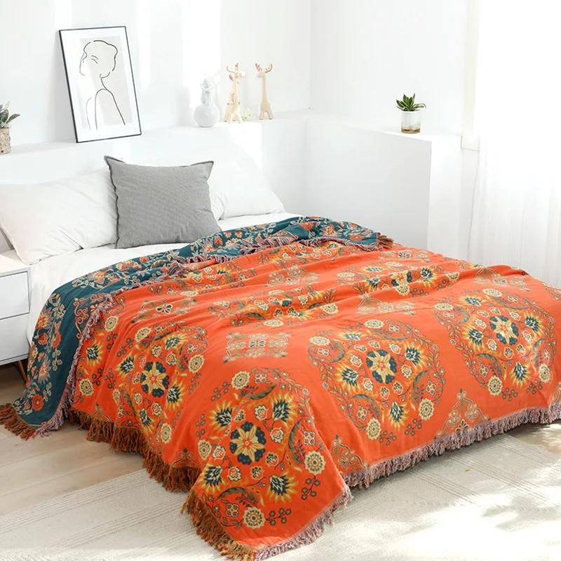 Bohemian Blankets Cotton Gauze Quilt Bedspread for Bed Breathable Summer Bed Linen Soft Throw Blanket Yarn Home Blanket Travel