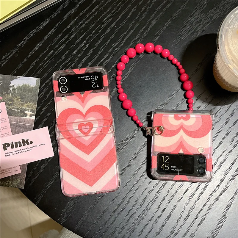 

Pink Red Hearts Phone Case for Samsung Galaxy Z Flip 3 Z Flip 4 Hard PC Back Cover for ZFlip3 ZFlip4 Case Protective Shell