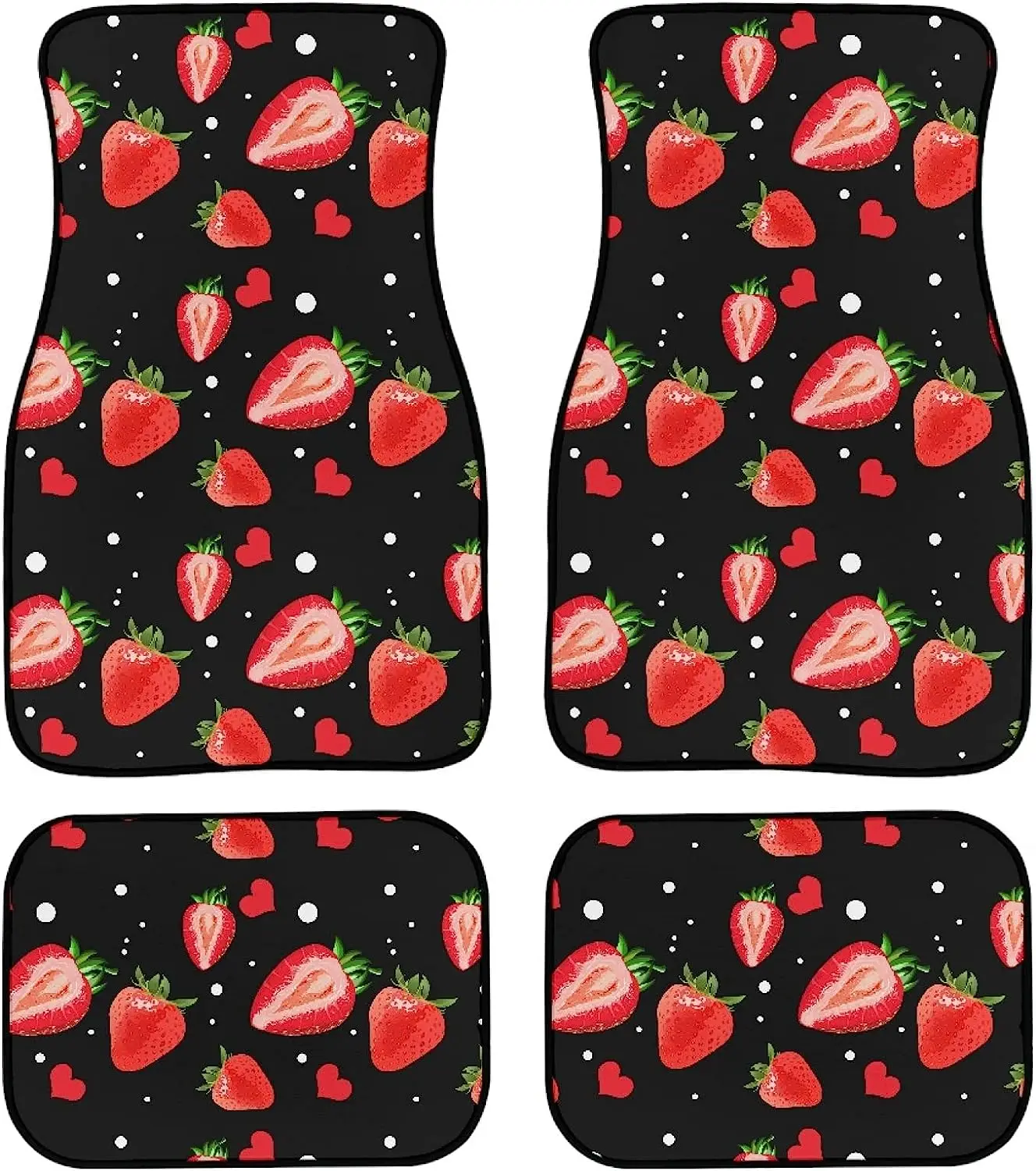 

Strawberry with Love Heart Floor Mats for Cars Red Non Slip Auto Pad for Car Van Heavy Duty Mat with Rubber Back 4 Piece Car
