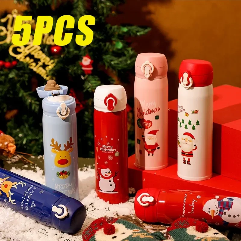 

Christmas Thermos Cup Cartoon Christmas Tree Mug Outdoor Sports Riding Stainless Steel Insulated Mug Christmas Children's Gift