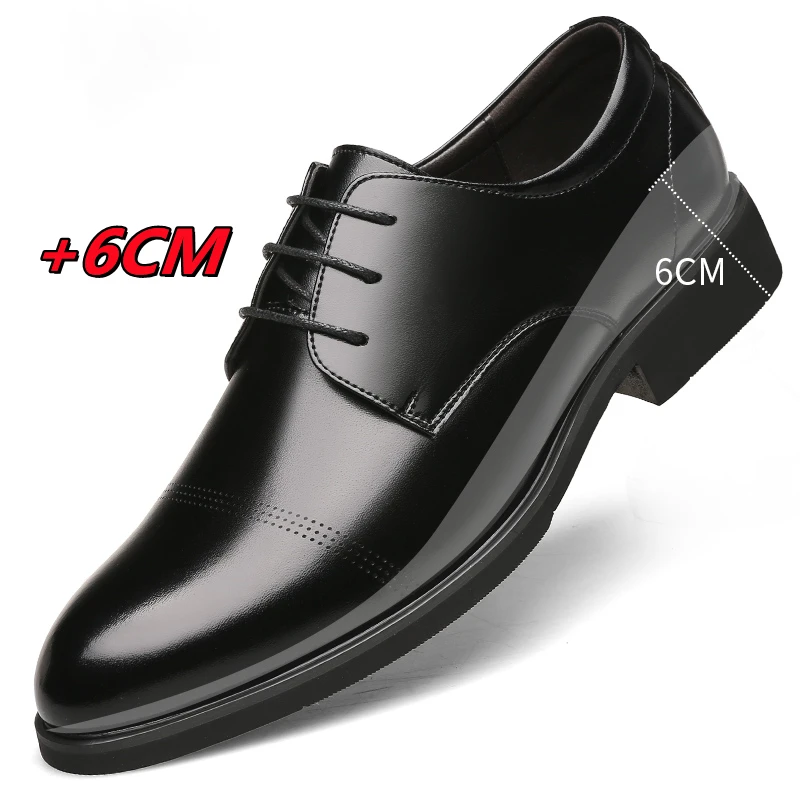 

New Men Genuine Leather Height Increasing Shoes Men Taller Elevator 6CM Invisible Insole For Men Heighten Increased Oxfords