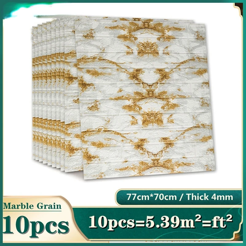 

77x70cm 3D Wall Sticker 10pcs Imitate Brick Wall Stickers Self-Adhesive Marble Pattern Wallpaper for Living Room Bedroom TV Wall