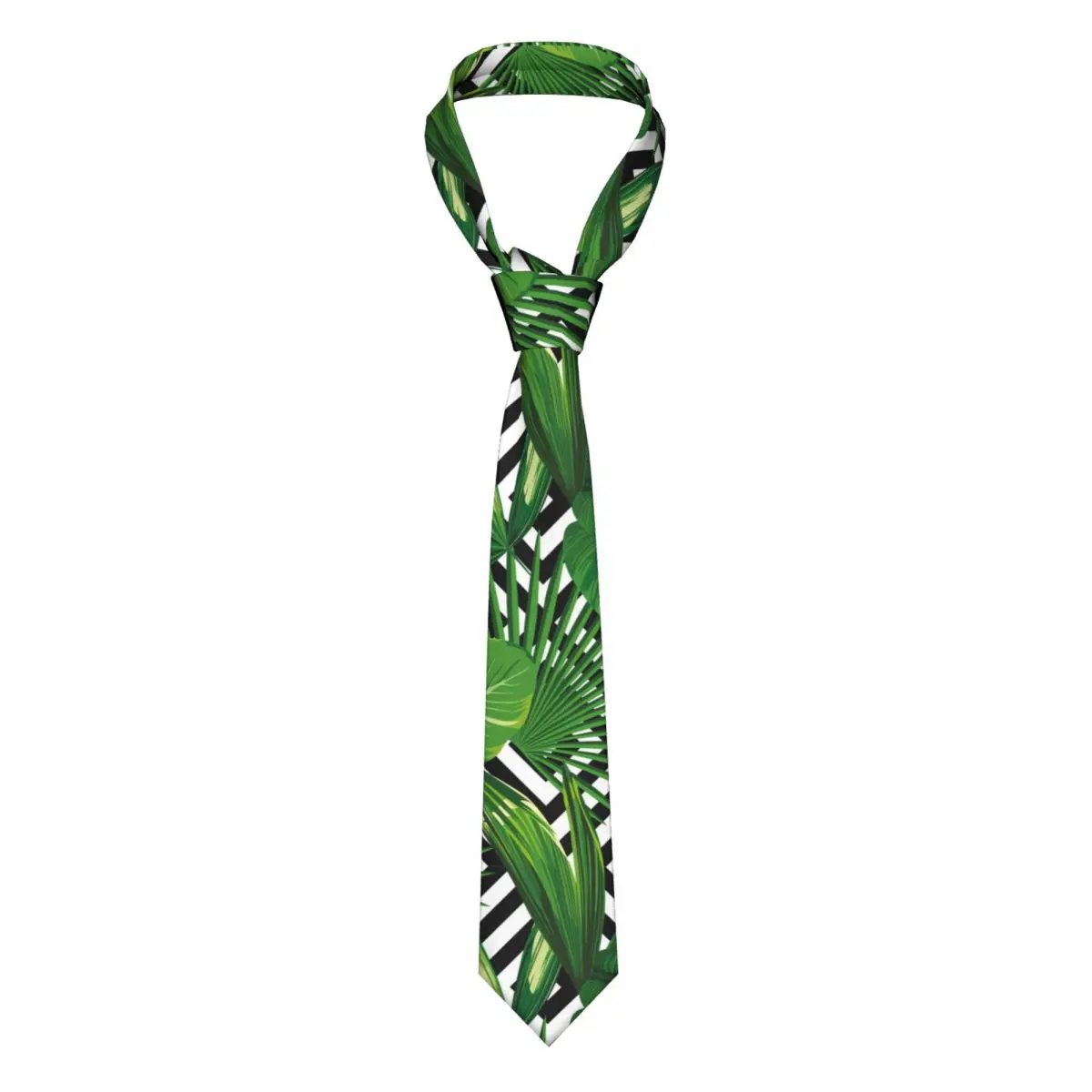 

Palm Leaves Tie Black And White Geometry Gift For Men Neck Ties Pattern Shirt 8CM Formal Cravat
