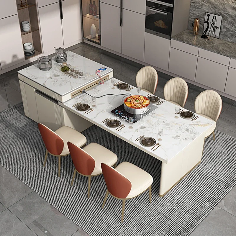 

Extendable Modern Dining Table Nordic Luxury Tea Groceries Office Lslands Serving Hotel Mesas De Comedor Dinning Set Furniture