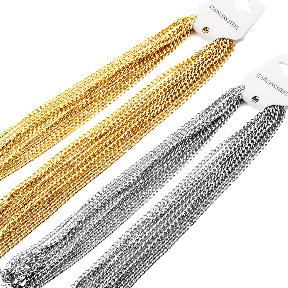 

5pcs/Lot Steel Gold Color Stainless Steel 3mm Trendy Cuba Link Chains Necklaces Pandent Bulk Sale Accessories Support