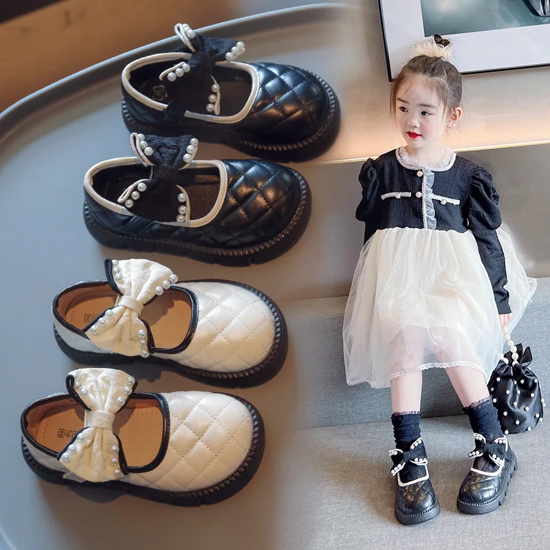 

Girls Princess Shoes 2022 Autumn Children's Cute Bow Pearl Performance Shoes Students Black Small Leather Shoes Toddler Shoes