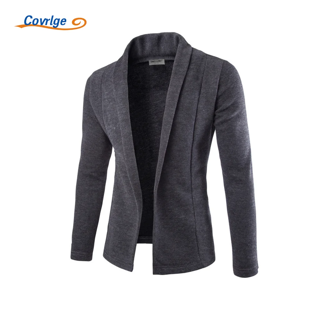 

Covrlge Men's Cardigan Simple Solid Color Slim Fit Versatile Sweater Jacket for Men Long-sleeved V-Neck Knit Sweater Male MWK060