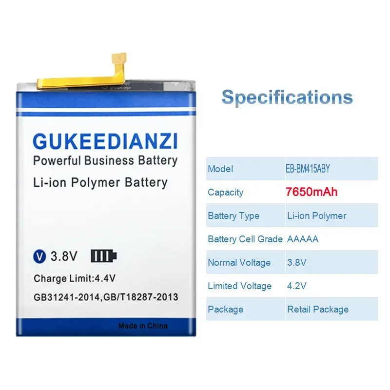GUKEEDIANZI Аккумулятор 7650 мАч EB-BM415ABY для Samsung Galaxy M51 M515F M62 F62 Аккумуляторы мобильных