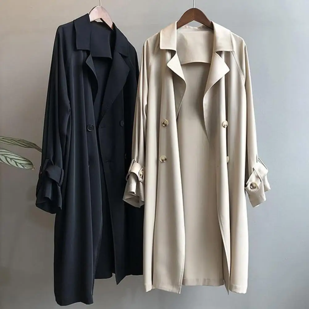 

Women's Casual Unlined Thin Trench Coat Korean Fashion Breasted Black Khaki Overcoat 2022 Spring Loose Gabardina Mujer