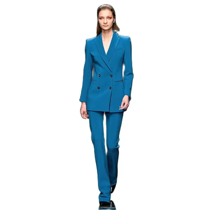 

Trousers Jacket + Blue Lake Business Women Suits Blazer Office Women's Uniform Double Breasted Winter Suits Formal Pants