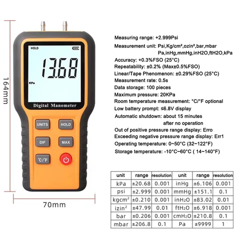 Auto repair crankcase negative pressure gauge Digital Manometer Differential Air Pressure Gauges Tester