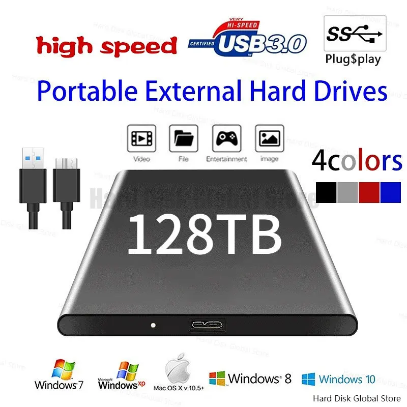 Portable External Hard Disk Mass Storage USB3.0 Interface 2T 16T 32T 64T 128TB High Speed Memory Metal Material  Plug and Play