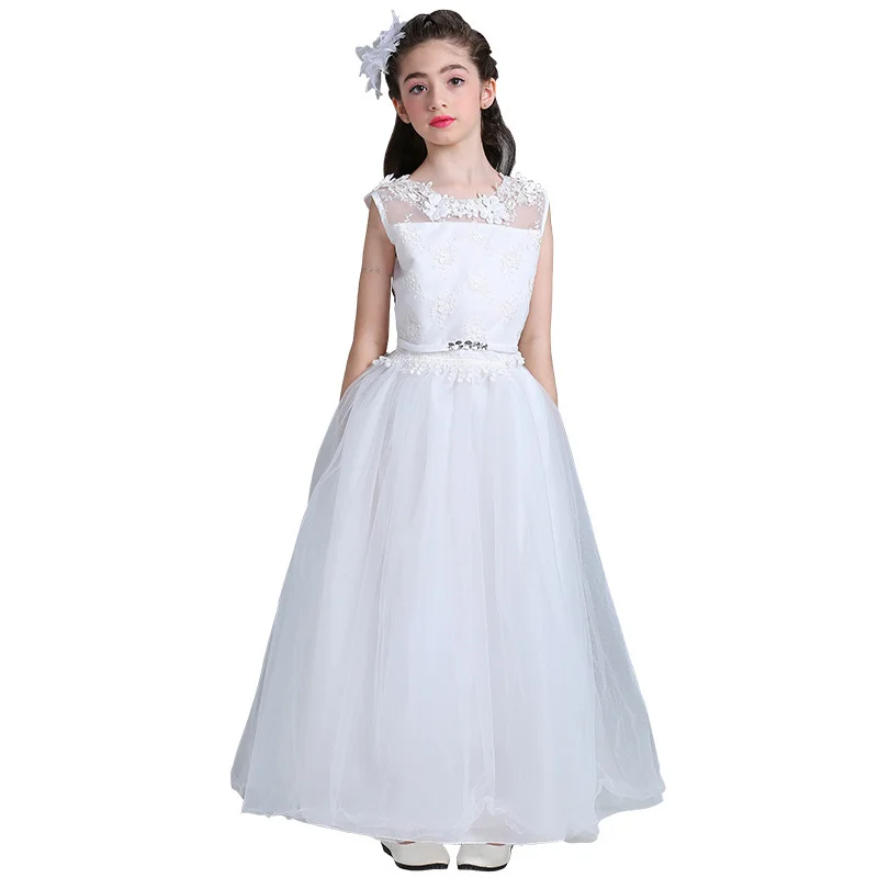 

Summer Lace Girl Costume Long Evening Dresses Embroidery Kids Formal Prom Shiny Weddings Birthday Party Gown 6 8 10 12 14 Year