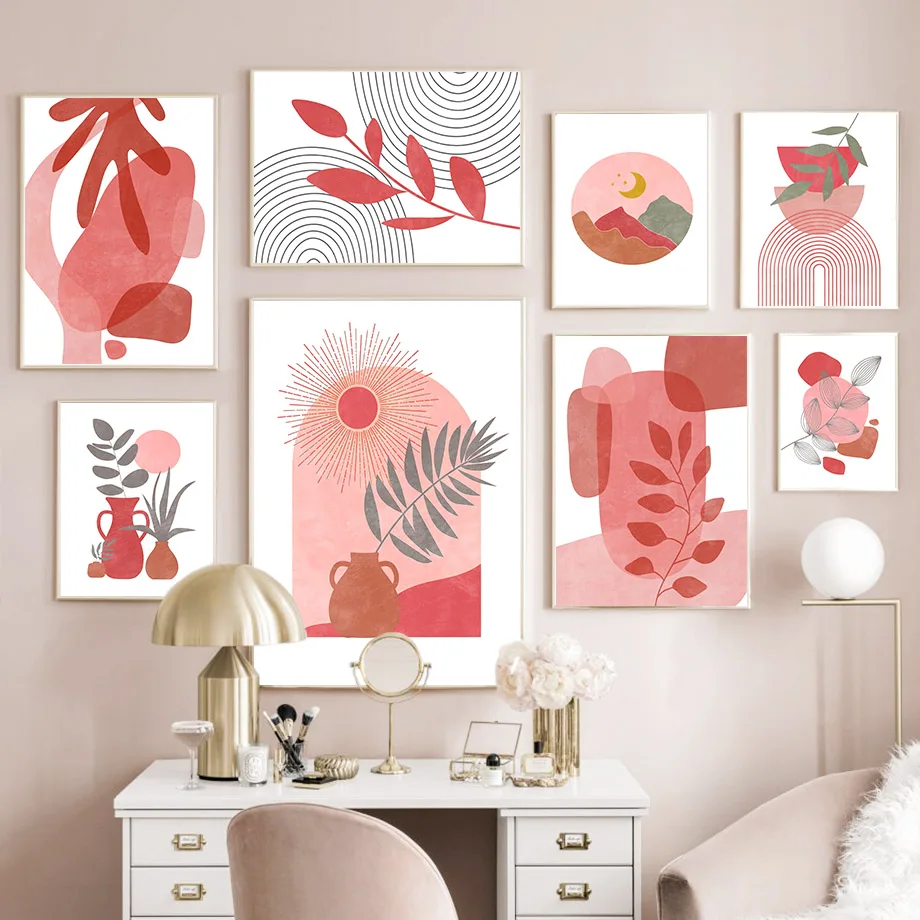 

Абстрактная Настенная картина с изображением солнца, Листьев, радуги, блоков, скандинавские настенные картины и принты для декора гостиной