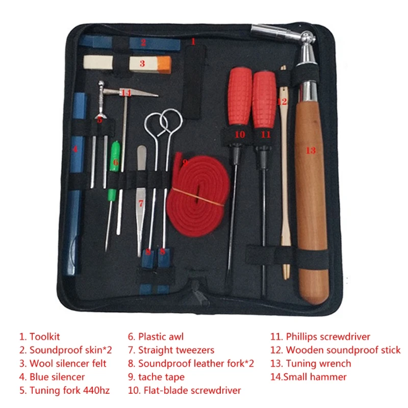 

18 Pieces Professional Piano Tuning Kit, Tuning Tools, Piano Tuning Instrument Tool, Wood Handle, Tuning Key with Bag