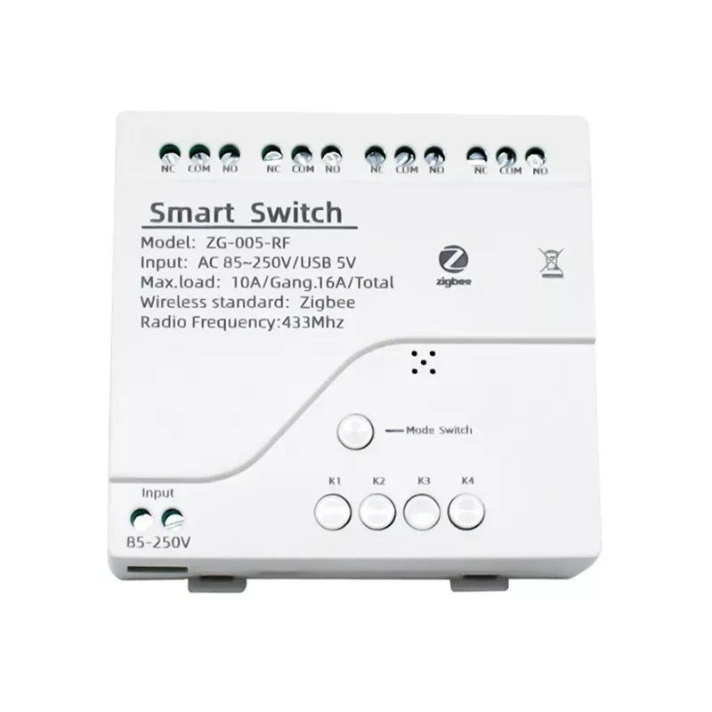 

4CH Zigbee Smart Light Module AC 85-250V RF433 Receive 10A Relays Work With Alexa Assistant, Smart Life