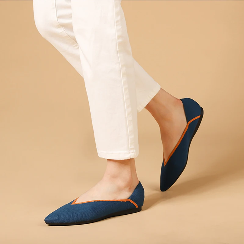 Princess Shoes 2022 New Leopard Knitted Shoes Pointed Flat Shoes Women's Ballet Shoe Soft Shallow Pregnant Shoe Zapatos De Mujer