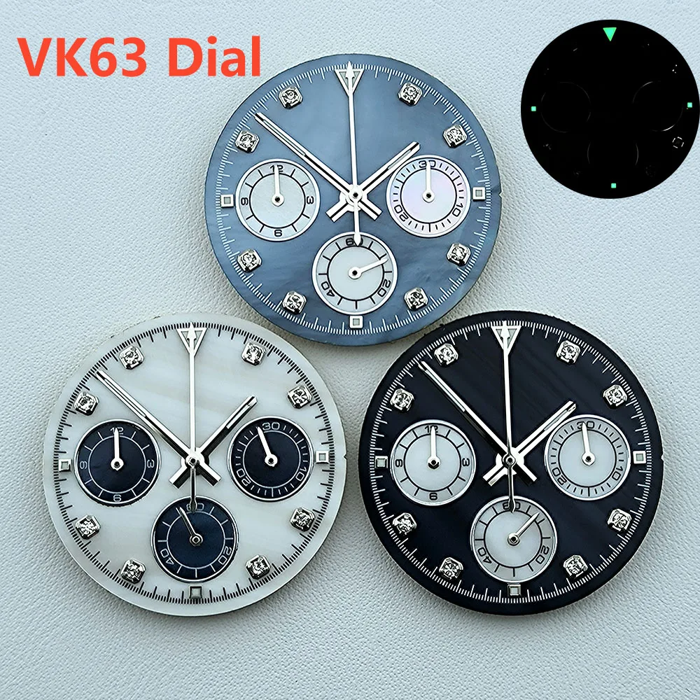 Горячий циферблат хронографа VK63 29 5 мм бриллиантовые цифры в форме ракушки без