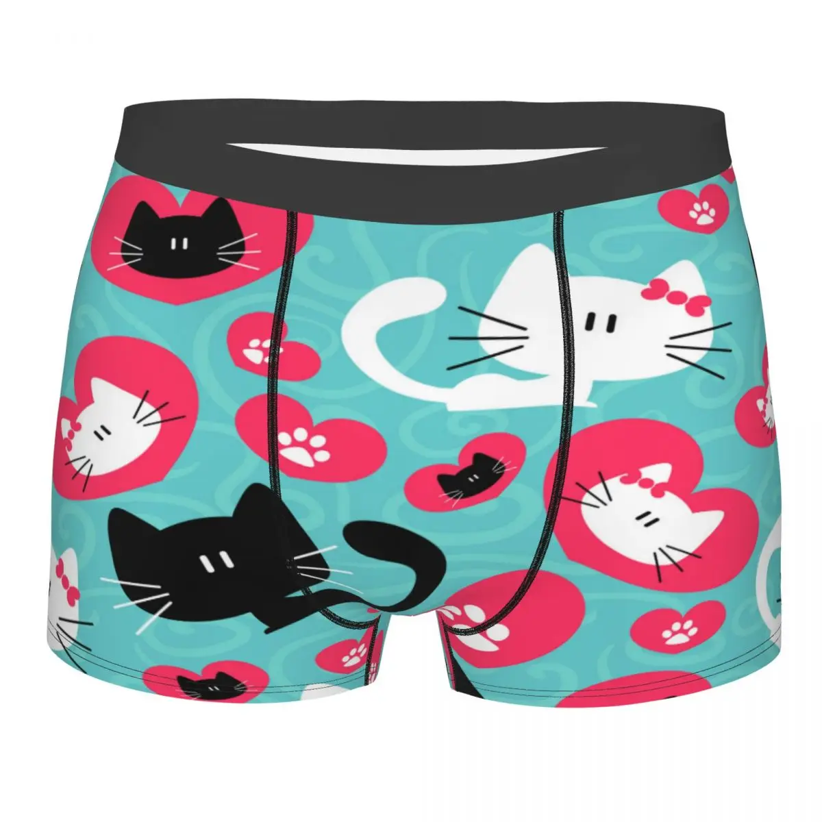 

Трусы-боксеры мужские с романтическим рисунком, Короткие трусы с симпатичной парой кошек