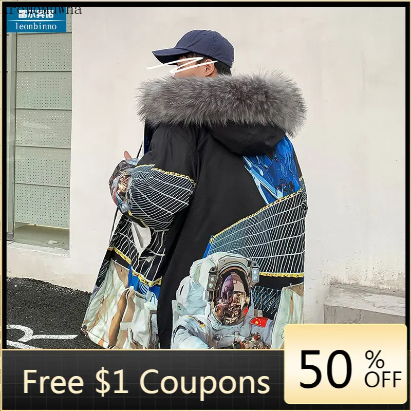 

Мужская стеганая куртка, модная свободная стеганая куртка с рисунком астронавта, Толстая теплая хлопковая куртка, Мужская зимняя куртка