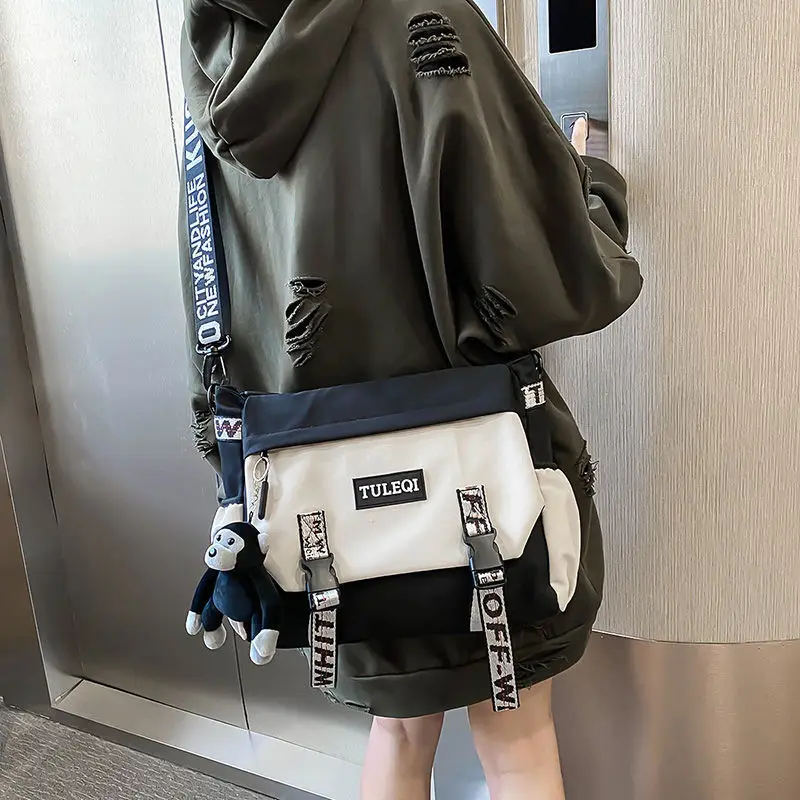 

Холщовые диагональные сумки через плечо, молодежная модная версия, Женская вместительная сумка на плечо, однотонная нейлоновая женская сумка-мессенджер
