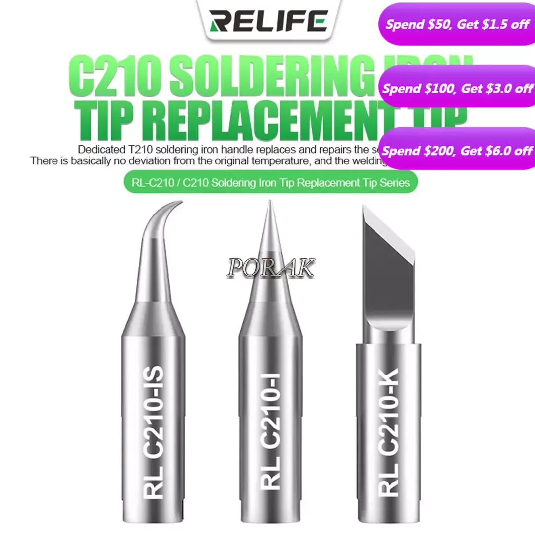 

RELIFE RL-C210 T210/K/I/IS Universal C210 Soldering Iron Tip Replacement Head Replacement Repair Soldering Station Welding