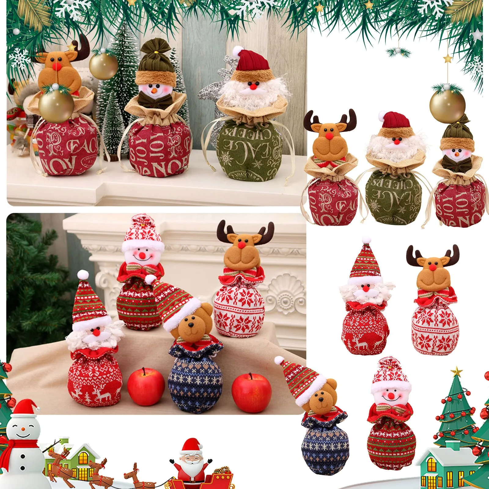 

Christmas Dolls Bags Candy Bags Festive Drawstring Bags Gifts Santa Bulk Children's Filler Tea Party Decorations for Women