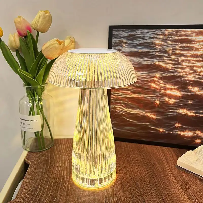

HJV Rechargeable Jellyfish Table Lamp Creative LED Touch Sensor Dimming Mushroom Night Light for Living Room Bedroom Bedside