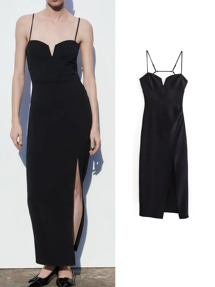 

Летнее женское нижнее белье до середины икры TRAF 2023, элегантное женское платье, сексуальное однотонное платье-футляр, женское нижнее белье