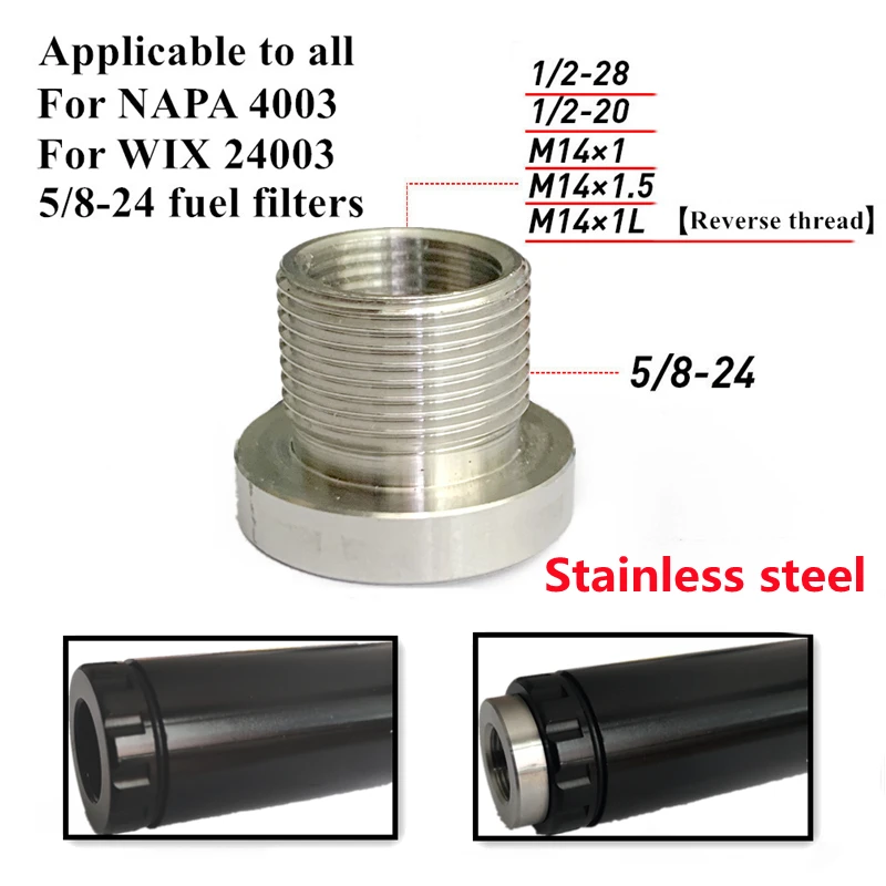 

Conversion Connector Applicable for All NAPA 4003 WIX 24003 5/8-24 Oil Fuel Filter 5/8-24 To 1/2-20 1/2-28 Stainless Steel